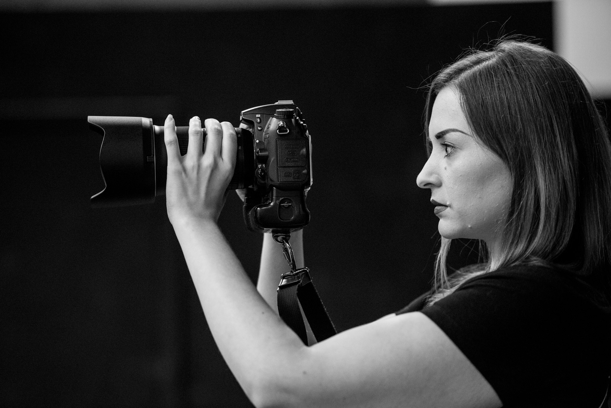 Katherine Amy Vega side profile - photographing - black and white